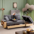 Sofa 84.65 Convertible Sofa Bed with Storage Ottoman Adjustable Armrest &amp Coffee Table - Perfect for Small Apartments 2 Drawers Soft Cotton Linen Fabric Solid Wood FrameGray