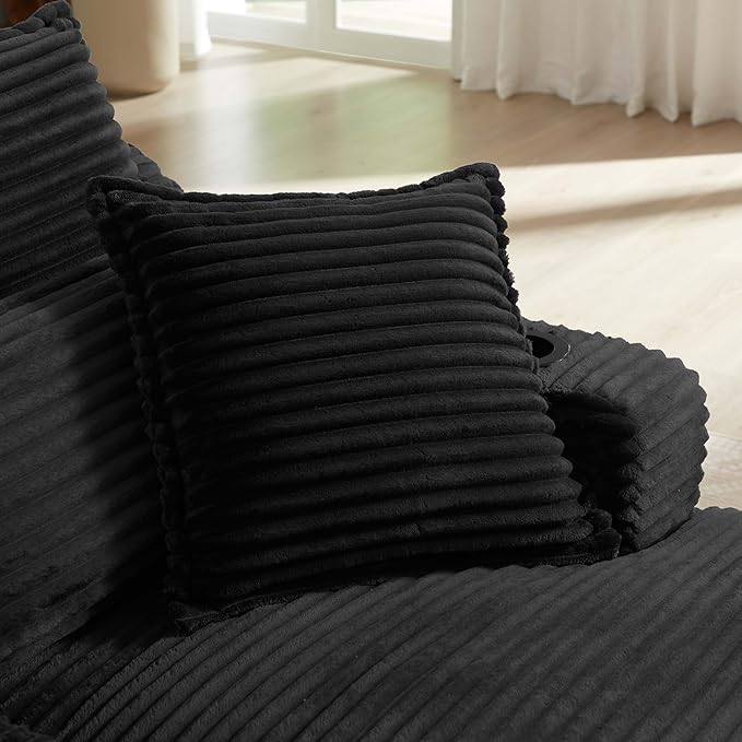 67.7 Oversized Chaise Lounge Chair Indoor Modern Corduroy Single Sleeper Couch Chair with 3 Soft Pillows＆Cup Holder Boneless Cloud Couch Single Seat Sofa for Living Room Bedroom (Black)