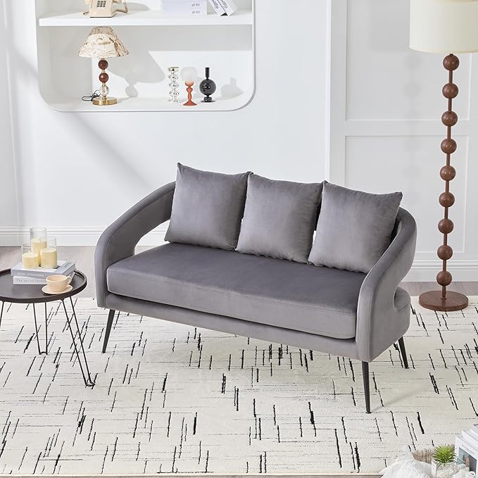 3-Piece Modern Minimalist Style Sofa Set with Metal LegsOpen Back Sofa Conversation SetLoveseat Couch &amp 2 Accent Chair for Living RoomBedroomOfficeReceptionCharcoal