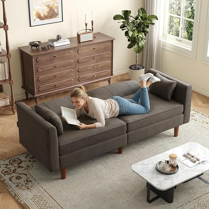 ONBRILL 71 Futon Sofa BedConvertible Sleeper Couch with Adjustable Backrest Folding Loveseat for Apartment Living Room Office Faux LeatherBrown