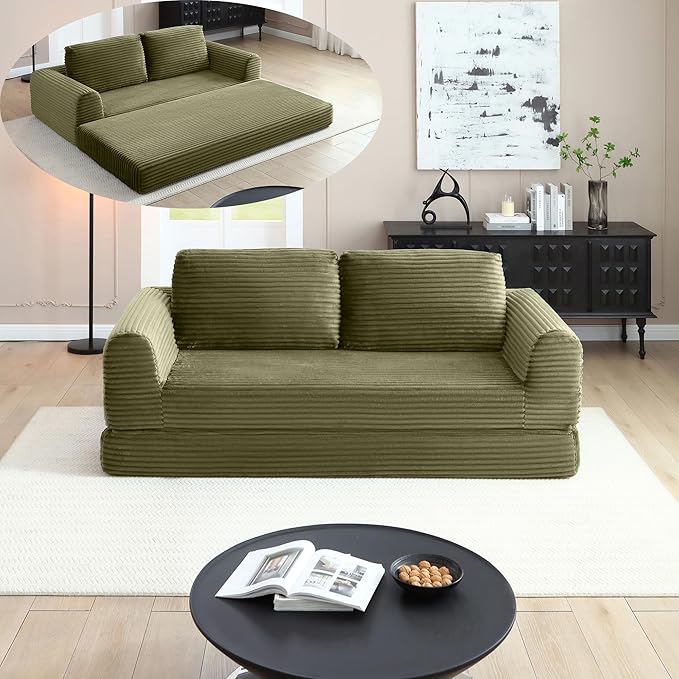 Foldable Boneless Love Seat Couches in a Box Modern Floor Foam Sleeper Sofa Bed 2-in-1 Convertible Cloud Sofa for Home Apartments Bedroom