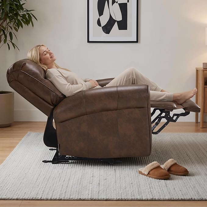 MCombo Power Wall Hugger Recliner Chair for Small Space RV Living Room USB &amp USB-C Charging Ports Modern Rolled Arm Recliner Faux Leather PR630 (Dark Brown Medium)