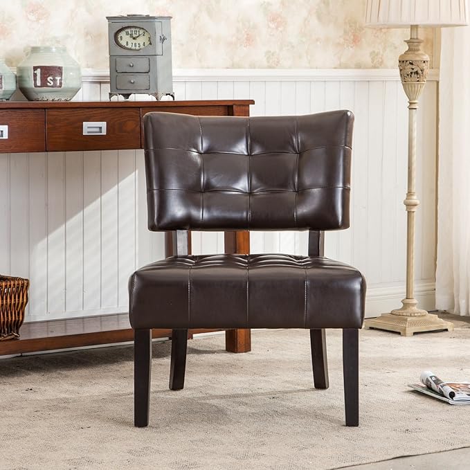 Roundhill Furniture Blended Leather Tufted Accent Chair with Oversized Seating Brown