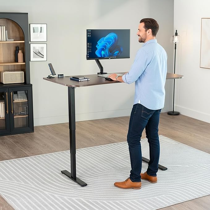 VIVO Electric 63 x 32 in Standing Desk Touch Screen Adjustment 220 lb Frame Support 2E Series Dark Walnut Top Black Frame DESK-KIT-2EBD