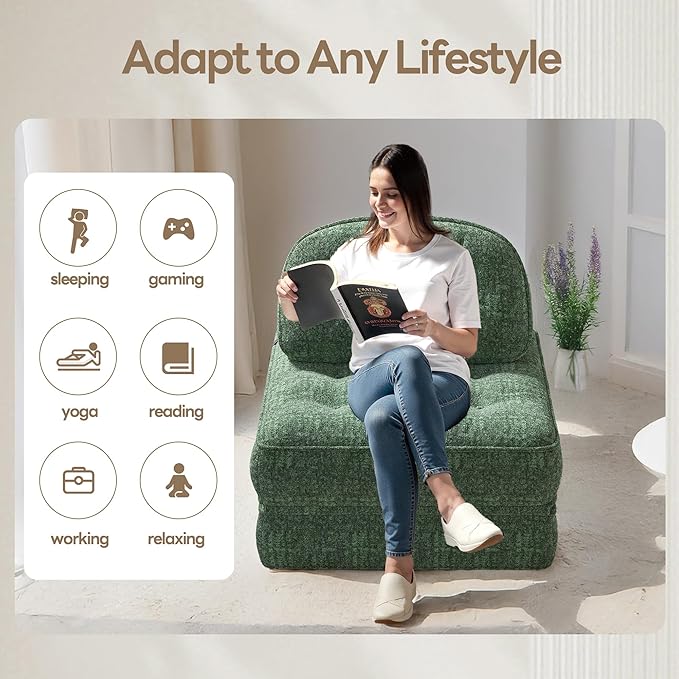 Dowinx Folding Sofa Bed with Pillow Convertible Comfy Couch Bed for Adults Home Lounge and Gaming Modern Comfortable Design for Apartment Living Room Bedroom Single Smooth Velvet Cyprus Green
