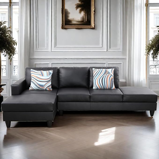 L Shaped Sectional Modern Sofa - Convertible Leather Sleeper Bed Couch Set with Reversible Chaise Lounge Modular Cloud Couch for Living Room Apartment