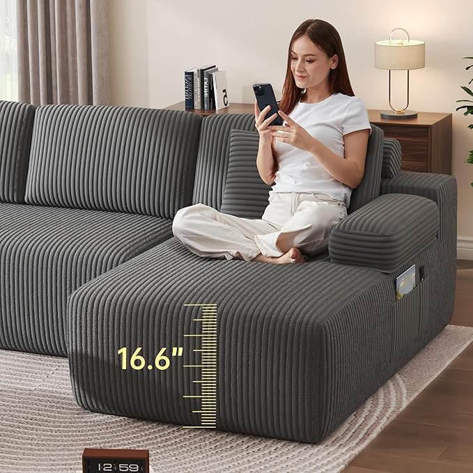 DURASPACE 126.2'' U Shaped Oversize Modular Sectional Sofa with Chaise Cloud Boneless Comfort Sectional Sofa Couch Deep Seat Couch Convertible 4-Seater for Living Room No Assembly Required
