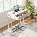 Tribesigns Portable Desk with Drawers Mobile Laptop Desk with Wheels Sofa Side Table Bed Desks Small Standing Desk for Home Office (White)