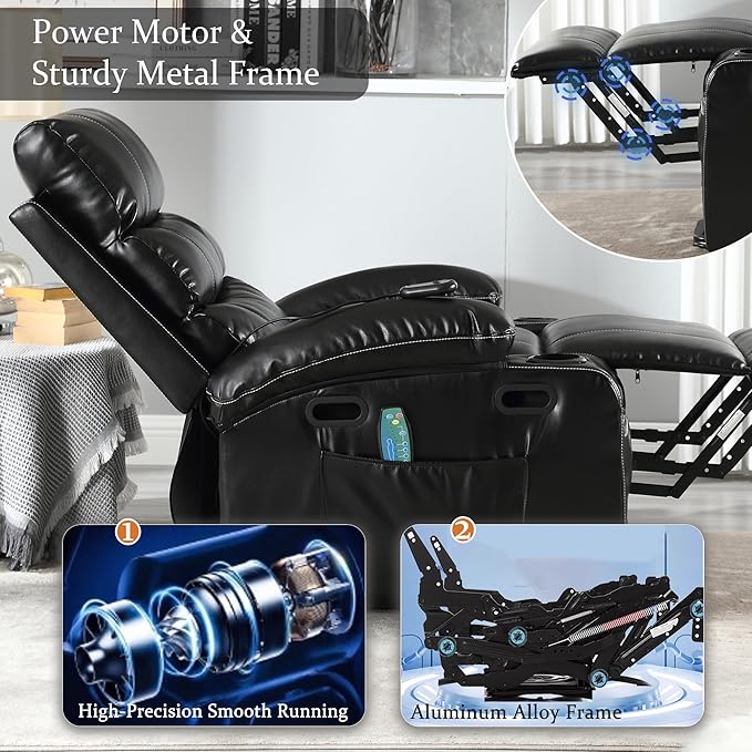 Faux Leather Electric Recliner Lift Chair with Massage and Heat for Elderly Adult Power Lift Recliners Chairs with Cupholders Side Pockets for Living Room Bedroom Lounge