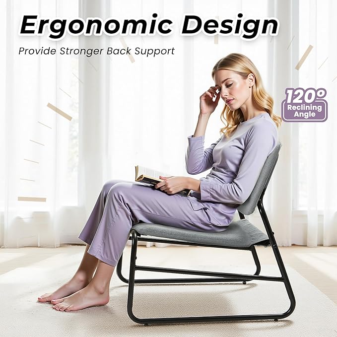 DAICO Modern Accent Chair Armless Sling Accent Chairs Comfy Upholstered Side Sitting Chairs with Metal Frame for Living Room Bedroom Balcony Garden Linen Grey