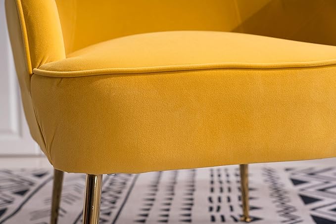 Modern Ergonomics Soft Velvet Fabric Material Accent Chair with Gold Legs and Adjustable Feet Screws for Indoor Home Living RoomYellow