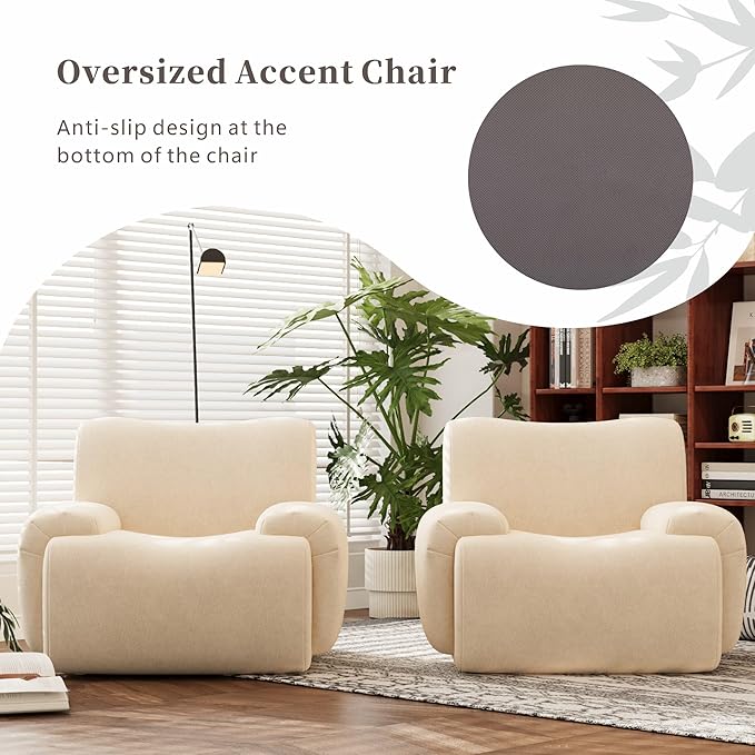 Chifee &amp Vingol Boneless Modern Accent Chair 42 Wide Upholstered Oversized Armchair Deep Seat Single Sofa Chairs Comfy Reading Lounge Chair for Living Room Bedroom Apartment2 PCS Beige