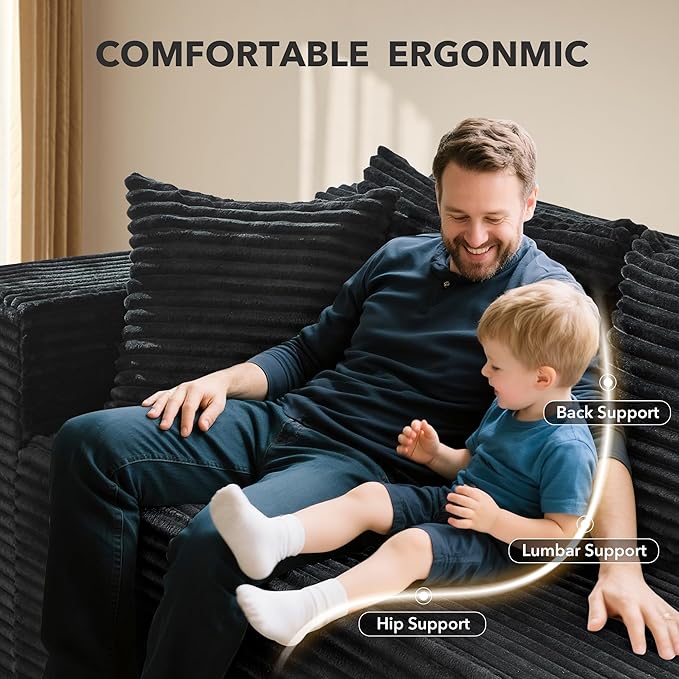 Modular Sectional Sofa Cloud Sectional Couch 106 Comfy Fluffy L Shaped Black Couches for Living RoomOversized Sofa Sleeper with Deep Seat No Assembly Required Black