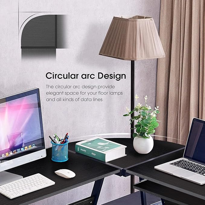 ivinta L-Shaped Desk with Keyboard Tray and CPU Stand 58 Modern Reversible Corner Computer Desk for Small Spaces Living Room Bedroom Home Office 7112 (Black)