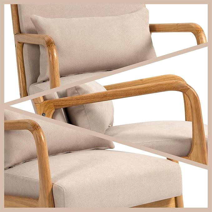 Mid-Century Modern Linen Accent Chair Solid Wood Armrests and Legs Solid &amp Comfortable Seating for Living Room
