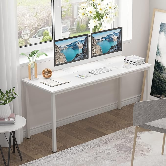 soges 63 inches Large Size Table Computer Desk Home Office Table Writing Desk Study Table Computer Workstations PC Desk Gaming Desk Modern Simple StyleWhite