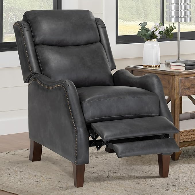 Leather Pushback Recliner Faux Armchair with Rivet Decoration Single Sofa Accent Chair for Living Room Bedroom