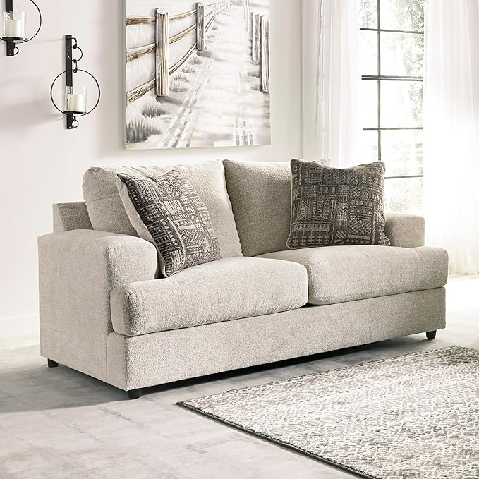 Signature Design by Ashley Soletren Contemporary Chenille Loveseat with 2 Accent Pillows Off-White