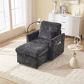 Multifunctional Recliner Sofa Chair with Storage Phone Holder &amp Adjustable Backrest Chenille Fabric Single Leisure Chair for Living Room Bedroom Small Spaces (Black)