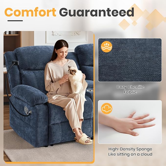 Loveseat Recliner Sofa Reclining Loveseat with Console RV Wall Hugger Double Loveseat Recliner Couch for Living Room &amp Home Theater (Blue)