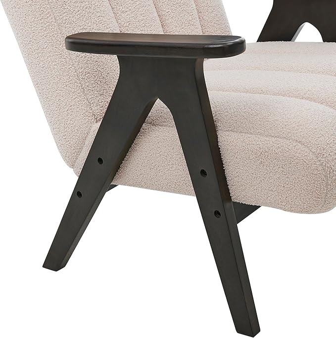 Roundhill Furniture Rella Modern Teddy Sherpa Accent Chair with Espresso Wood Frame Beige