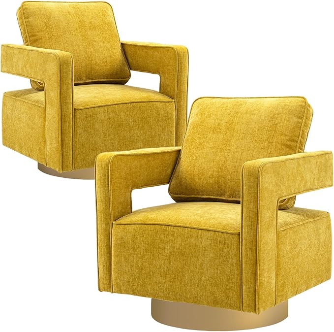 ODUWA Swivel Barrel ChairsModern Square Chenille Arm Chair with Gold Stainless Steel BaseUpholstered Comfy 360 Degree Swivel Single Club ChairLeisure Chair