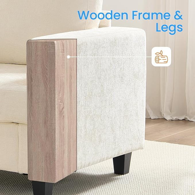 PUREMIND 2 Piece Living Room Sofa Set Chenille Upholstery 3 Seater Couch and Armchair Set Solid Wood Frame Modern Sectional Couches for Living Room Office Apartment