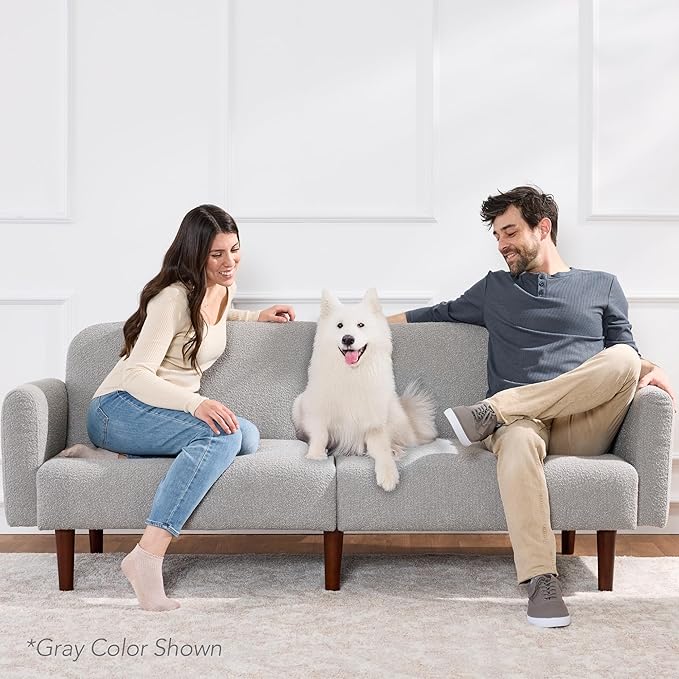 Best Choice Products 77 Mid Century Modern Boucle Loveseat Sofa Couch Convertible Sofa Sleeper Bed w/Real Wood Removable Armrest - Oatmeal