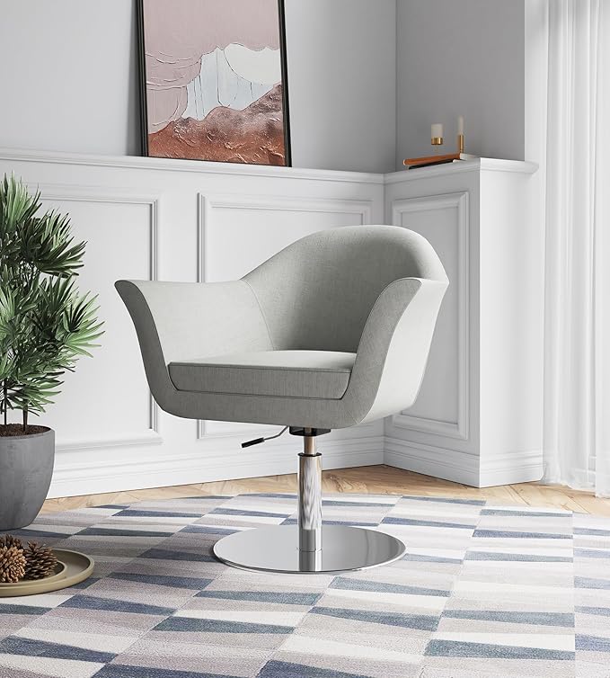 Manhattan Comfort Voyager Adjustable Swivel Accent Chair Set of 2 with 360° Turn Mid-Century Modern Design Woven Upholstery and Removable Cushion Ideal for Living Room or Home Office Barley