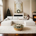 135 Corduroy Boneless Sectional Couch with Chaise &amp Ottoman No Assembly Required U Shaped Modular Sectional Sofa Boneless Couches for Living Room (White 4 Seater+Right Facing Chaise+Ottoman)