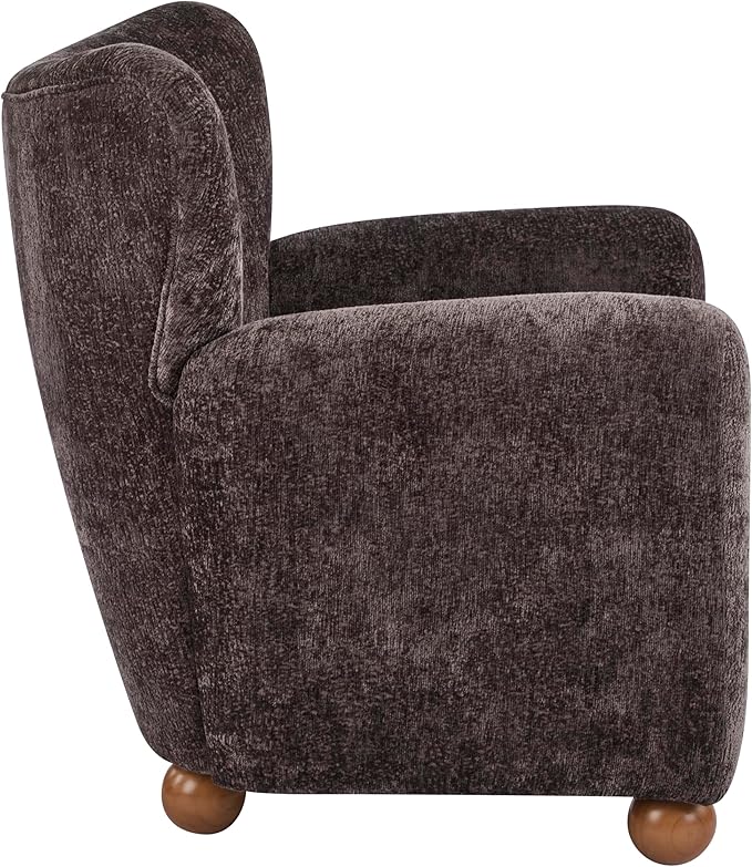 Christopher Knight Home Lindy Wingback Accent Chair Upholstered Armchair with Rounded Wooden Legs Curved Backrest Single Sofa Soft Cushion Seating Comfy Lounge Chair for Living Room Dark Brown