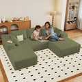 96 U Shaped Cloud Sectional Couch with Fluffy Corduroy Deep Memory Foam Seats Sofa with 1 Ottoman for Living Room No Assembly Required(GreenRight-Facing Chaise)