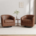 Lumibee Faux Leather Swivel Barrel Chairs Set of 2 Upholstered Comfy Round Swivel Accent Chair 360° Rotation Single Sofa Club Armchair for Living Room Reading Room Bedroom Coffee