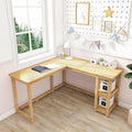 Max &amp Lily L Shaped Desk Corner Desk for Home Office Gaming Computer with Storage Shelves 55 x 55 Inches Natural