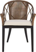 SAFAVIEH Home Collection – Miyomi Brown Rattan Arm Chair with Ivory Seat Cushion Coastal Modern Design Fully Assembled (ACH4900A)