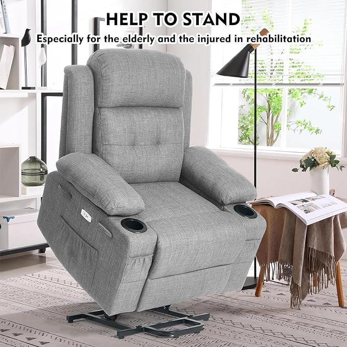 Polar Aurora Power Lift Chair for ElderlyElectric Recliner Chair with Heating and Vibrating MassageLiving Room Chair with Adjustable BackThickened armrestUSB Ports2 Cup HoldersGray