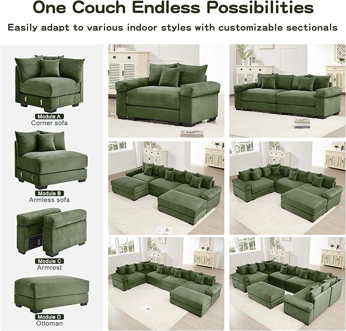 ERYE Modern Corduroy Upholstered Accent Chair and Ottoman Set Oversized Wider Seat Armchair Leisure Comfy Lounge Chaise with Removable CushionArmrests and 3 Pillows