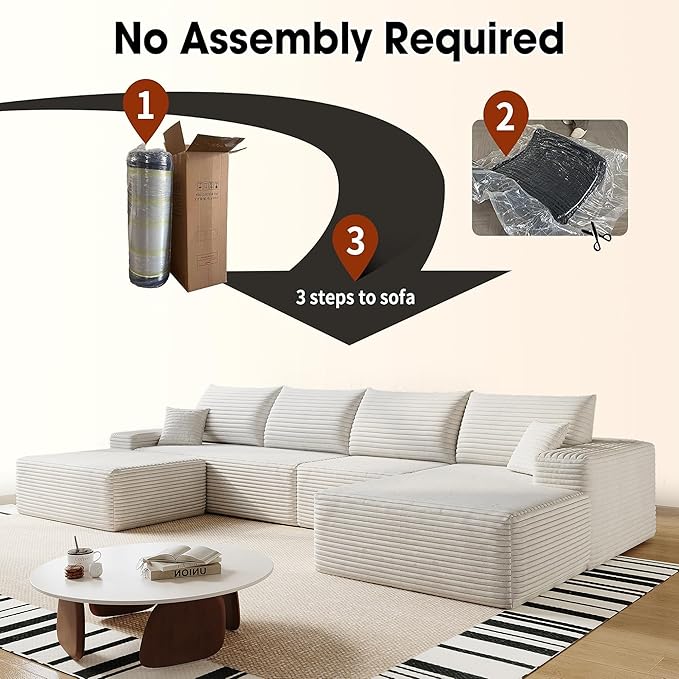136 Sectional Couches for Living Room Modern Modular Sofa with L-Shape Couchs Upholstered Boneless Couch Deep Seat Sectional Couch with Chaise (White Right Facing Chaise+3Seaters+Ottoman)