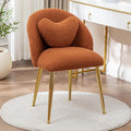 Vanity ChairAccent Makeup Comfy Cute Desk Girls Fluffy Chairs for Bedroom No Wheels Gold Metal Legs Stool (Teddy Brown)