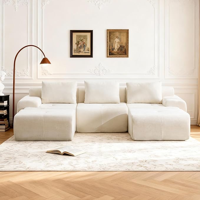 Oversized U-Shaped Sectional Sofa Cream Sectional Couch120.5 Modular Couch with 2 Ottomans Boneless Cloud Couch with Chenille Upholstery and Deep Seats No Assembly Required Beige