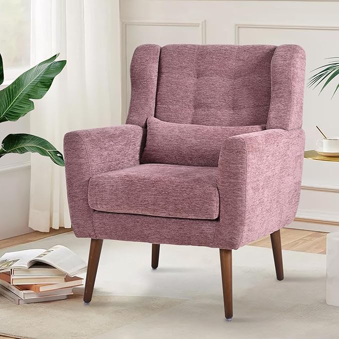 Modern Accent Chair Upholstered Arm Chair with Waist Pillow Single Sofa Chair for Living Room Bedroom Small Spaces (Purple)
