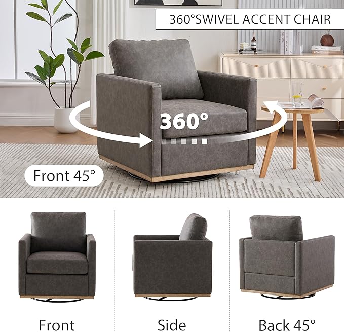 Chifee &amp Vingol 30.7 W Swivel Accent Chair for Living Room PU Leather Swivel Armchair Mid Century Modern Chair Set of 2Gray