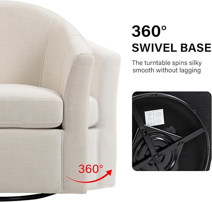 Swivel Accent Chair Armchair Modern Round Single Sofa Seating Comfy Reading Barrel Chairs for Living Room Bedroom (Beige Set of 1)