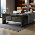 Oigavfd 63 Executive Desk with Drawers and Filing Cabinet L Shaped Computer Desk with Metal Frame and Privacy Baffle Home Office Workstation (Gray and Black)