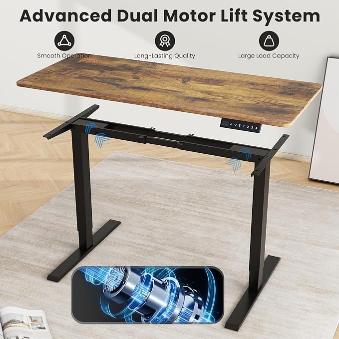 Dual Motor Standing Desk Frame- Height Adjustable Electric Desk Legs Heavy Duty Sit to Stand Up Desk Base 4 Memory Settings Controller for Adjustable DIY Desktop Over 300 lbs Load Capacity