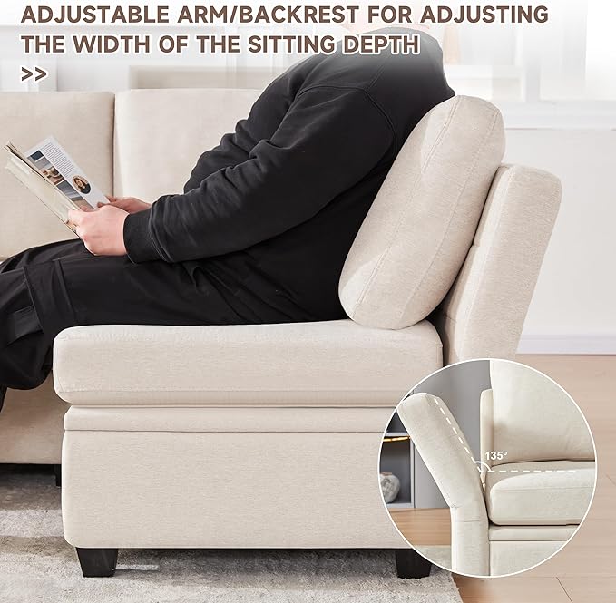 Modular Sectional Sleeper Sofa Bed 6 Seat Couch With Storage for Living Room Reversible Chaise Beige