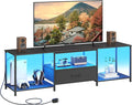 TV Stand with LED Lights Entertainment Center with Open Shelves and Fabric Drawer Media Console for 80 Inch TV Television Stands for Living Room Bedroom Black