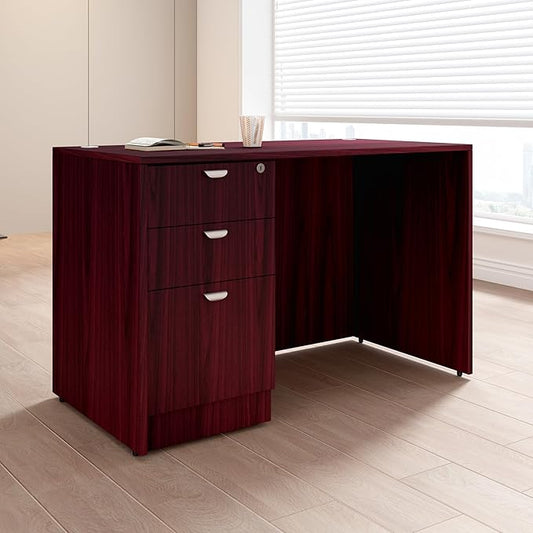 Boss Office Products 48 x 24 Desk with File Pedestal Mahogany