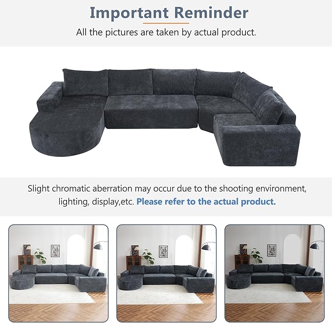 Modular Sofa Set 141.7 Oversized Sofa Cloud Sectional Sofa Set 5 Seat Upholstered Couches U-Shaped Sofa with Deep Seat Chenille Fabric Convertible Sleeper Couches for Living Room (Gray/145)
