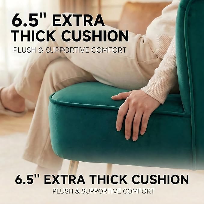 DUOMAY Modern Accent Chair Set of 2 Velvet Slipper Chair with Gold Legs Wingback Side Chair for Living Room Bedroom Entryway Small Corner Chair for Space Saving Green